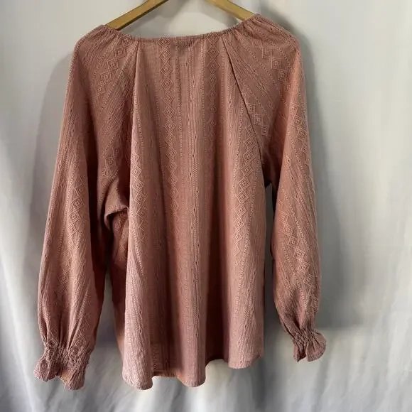 Frye Top Womens XL Light Pink Eyelet Stripe Western Festival Boho Peasant Flowy - Picture 7 of 7